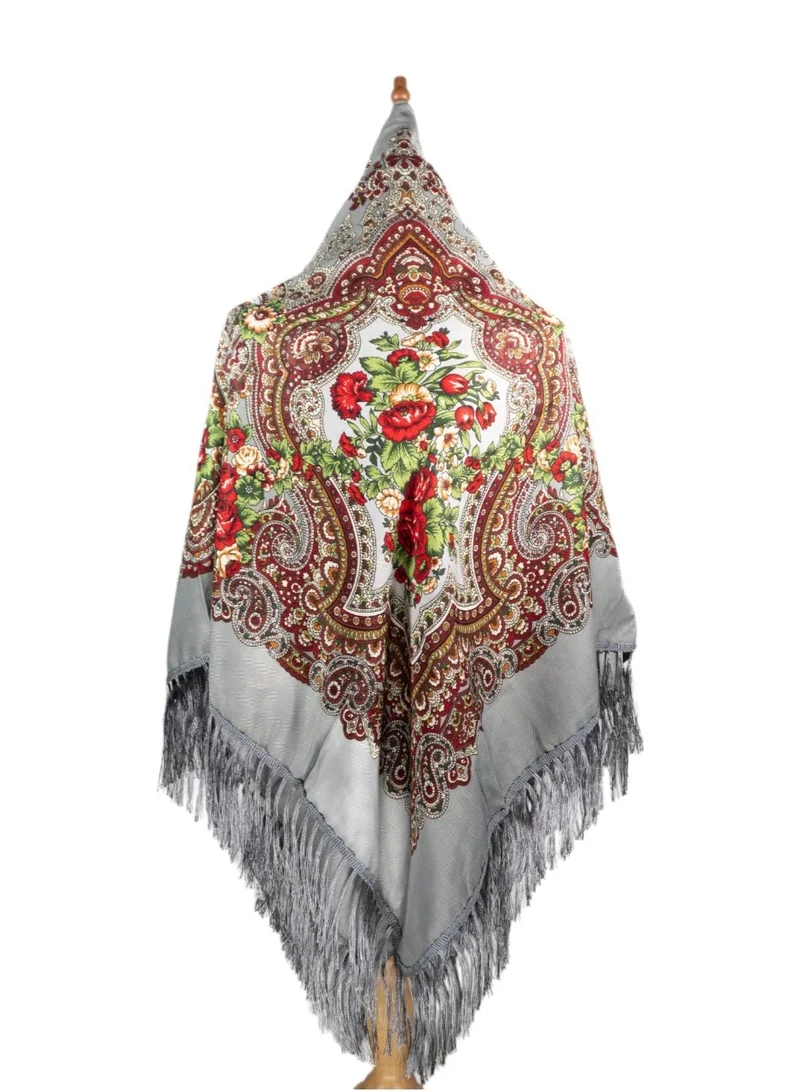 بيداني شال تقليدي رمادي بنقوش شعبية